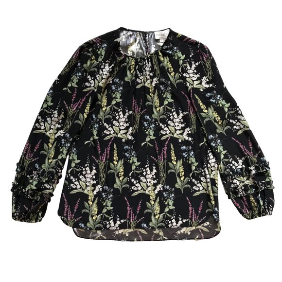Charlotte Brody Keyhole Blouse Shirt  Top Womens Medium Black Floral Long Sleeve - Picture 10 of 10